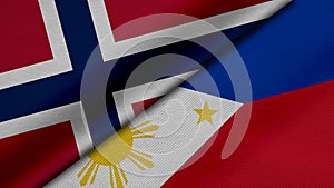 3D Rendering of two flags from Kingdom of Norway and Republic of the Philippines together with fabric texture, bilateral relations
