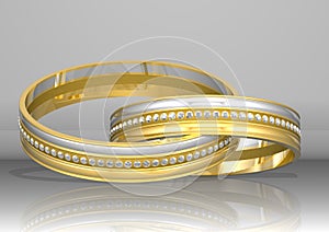 3d rendering two golden rings