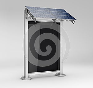 3d Rendering of vertical blank billboard with solar panel, clipping path included