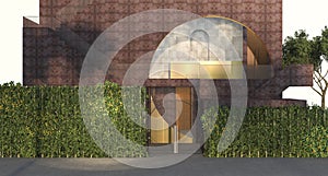 3d rendering vertical green wall garden in front of nice red brick building