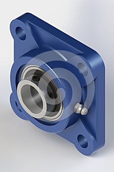 3D rendering view of a square flanged ball bearing unit with set screw locking.