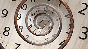 3D Rendering Vintage wood round clock face spinning.