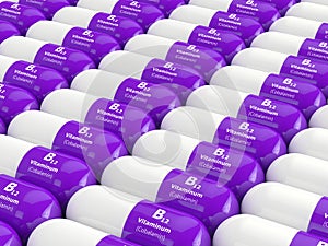 3d rendering vitamin B12 pills in row