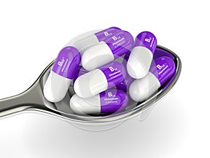 3d rendering vitamin B12 pills on spoon