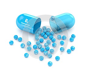 3d rendering of vitamin B5 pill with granules
