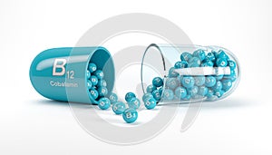 3d rendering of a vitamin capsule with vitamin B12 - cobalamin