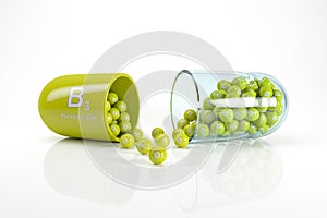 3d rendering of a vitamin capsule with vitamin B3 - nicotinic acid