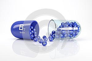 3d rendering of a vitamin capsule with vitamin B7 - biotin