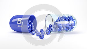 3d rendering of a vitamin capsule with vitamin B7 - biotin