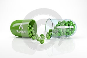 3d rendering of a vitamin capsule with vitamin A - retinol