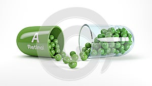 3d rendering of a vitamin capsule with vitamin A - retinol