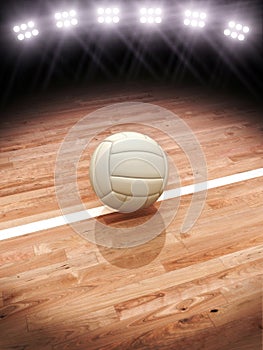 3d rendering of a Volleyball on a court with stadium lighting