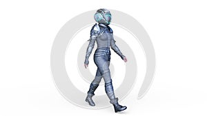 3D rendering of a walking cyber woman