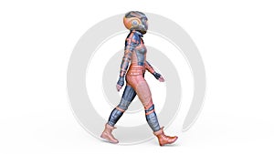 3D rendering of a walking cyber woman