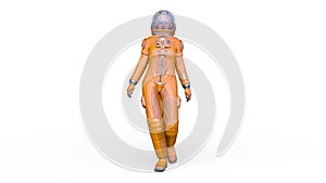 3D rendering of a walking female astronaut