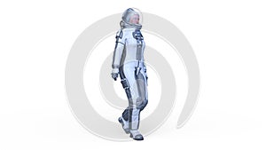 3D rendering of a walking female astronaut