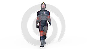 3D rendering of a walking man in racing suit