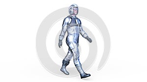 3D rendering of a walking man in racing suit