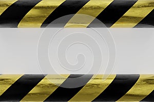 3D rendering of warning hazard chrome pattern in yellow and black color