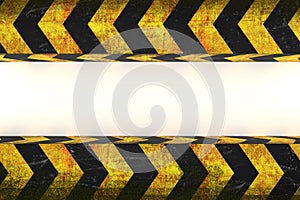 3d rendering of warning hazard grunge pattern in yellow and black color covered by moss