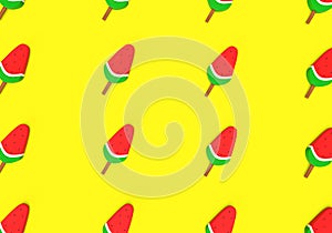 3d rendering of water melone ice cream on yellow background