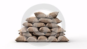 A 3d-rendering of a white barricade formed of layered sandbags is