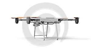 3d rendering of white and black drone with camera isolated on white background.