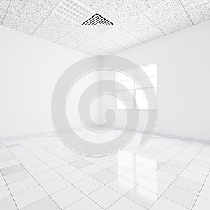 3d rendering of white ceiling inside building