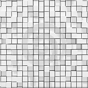 3d rendering of white cubic random level background.