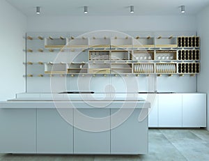 3d rendering of white eco style kitchen cabinet
