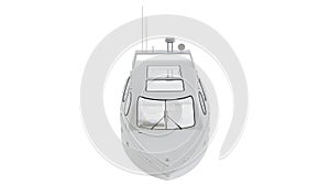 3D Rendering White Realistic Luxury Pleasure Yacht. Front View. Isolated on white background