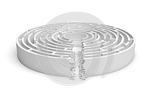 3d rendering of a white round maze with a direct route cut right to the center.