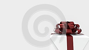 3d rendering white square gift box with red ribbon