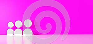 3D rendering of white symbol of social myspace  icon leaning on color wall with floor reflection with empty space on right side