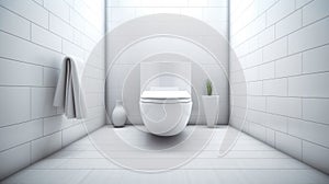 3D rendering of a white toilet in a modern bathroom with tiles