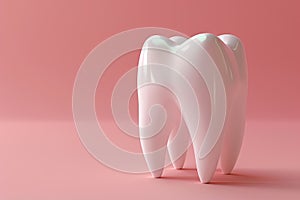 3D rendering of white tooth on pink background, resembling a cup or vase design