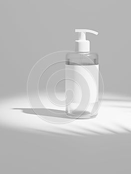3d rendering white transparent plastic bottle with shampoo pump.