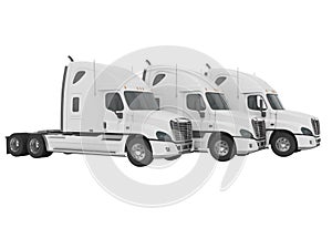 3d rendering of white truck group for long distance trucking side view on white background no shadow