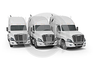 3d rendering of white truck group for long distance trucking on white background with shadow