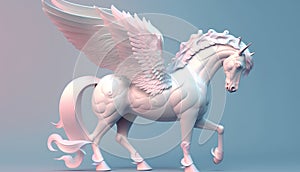 3d rendering of a white unicorn with wings on a blue background