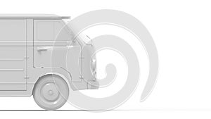 3d rendering of a white vintage mini van isolated in studio background