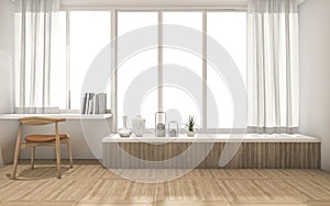 3d rendering white wall and wood floor with minimal decoration