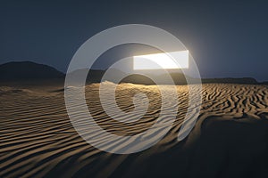 3d rendering, the wide desert, with stripes shapes