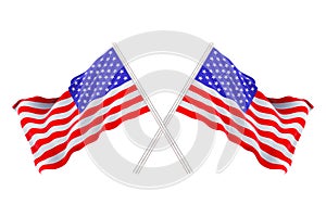 3d rendering. Windy waving USA American national flag with clipping path isolated on blue sky background.