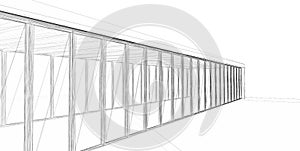 3D rendering wire-frame of building.