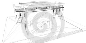 3D rendering wire-frame of house.