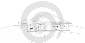 3D rendering wire-frame of house.