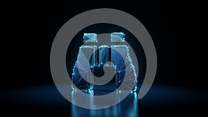 3d rendering wireframe neon glowing symbol of binoculars on black background with reflection