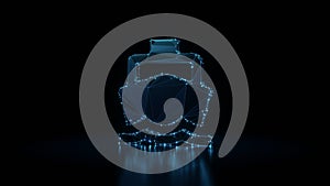 3d rendering wireframe neon glowing symbol of boat on black background with reflection