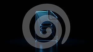 3d rendering wireframe neon glowing symbol of file alt on black background with reflection